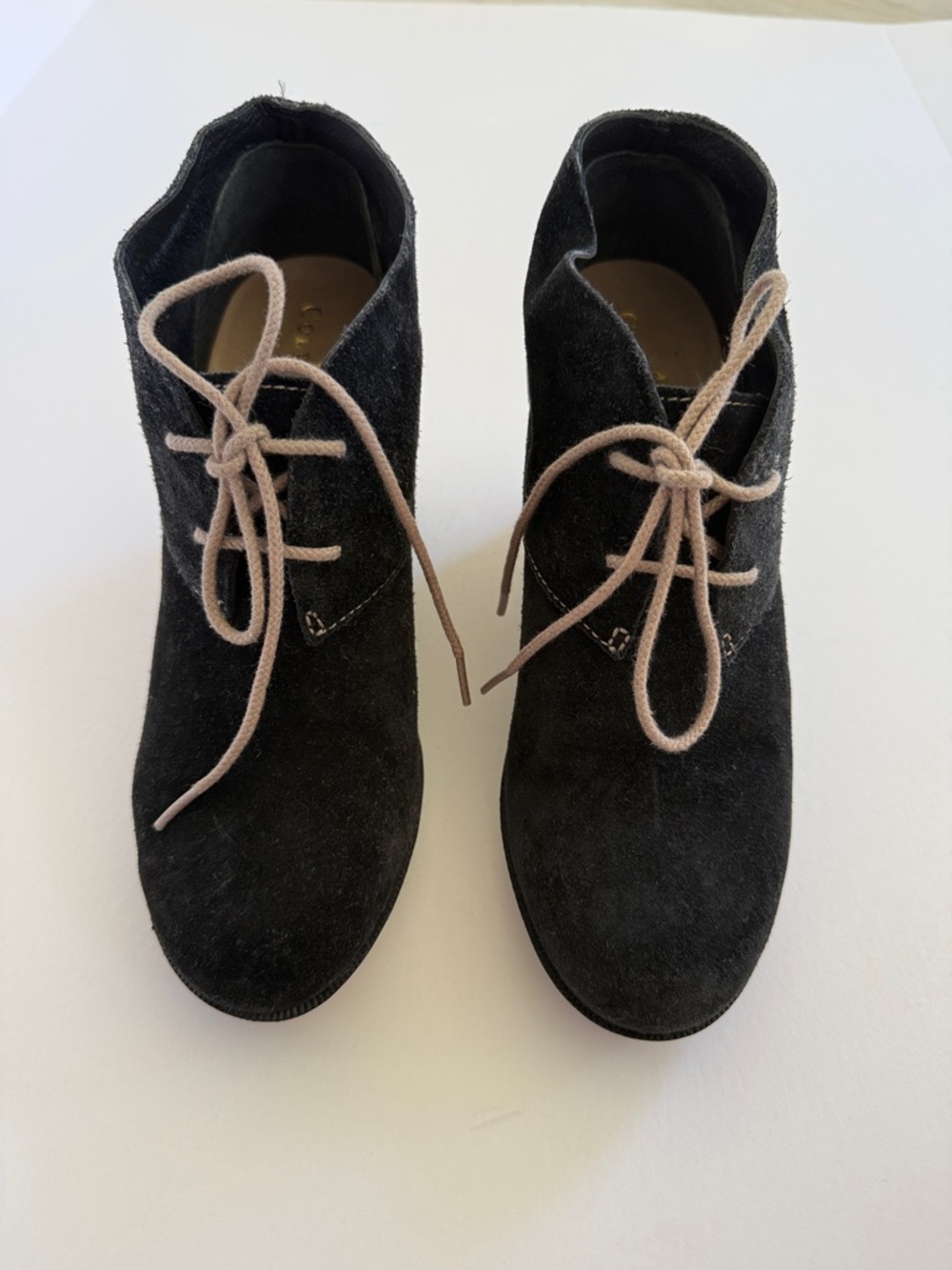 Cole Haan Black Suede Wedge Lace Up Ankle Boots